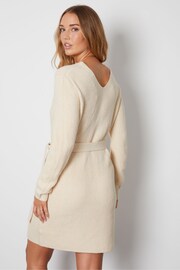 Threadbare White V-Neck Belted Knitted Jumper Dress - Image 2 of 4