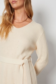 Threadbare White V-Neck Belted Knitted Jumper Dress - Image 4 of 4
