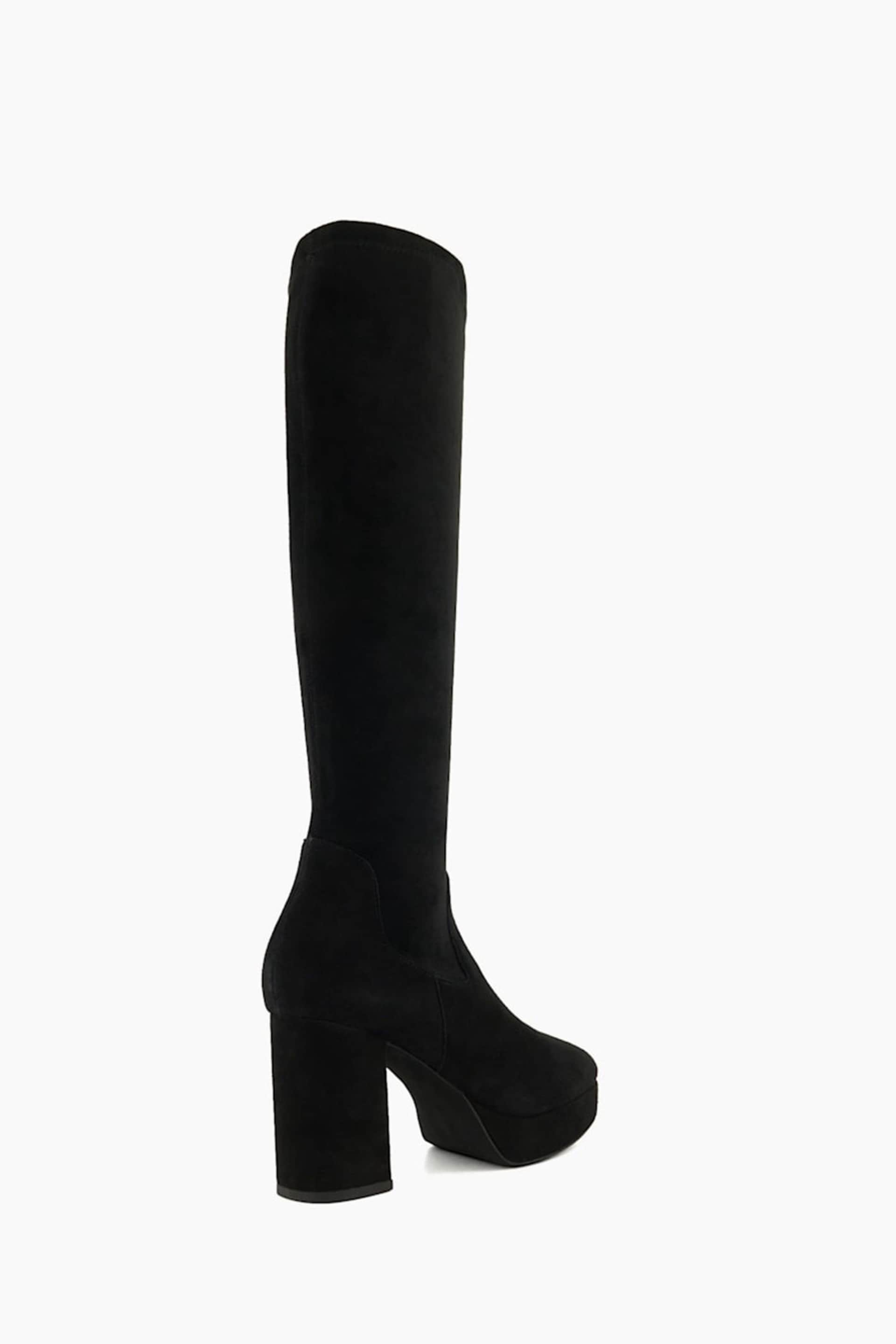 Dune London Black Sassy Stretch Platform Knee-High Boots - Image 3 of 5
