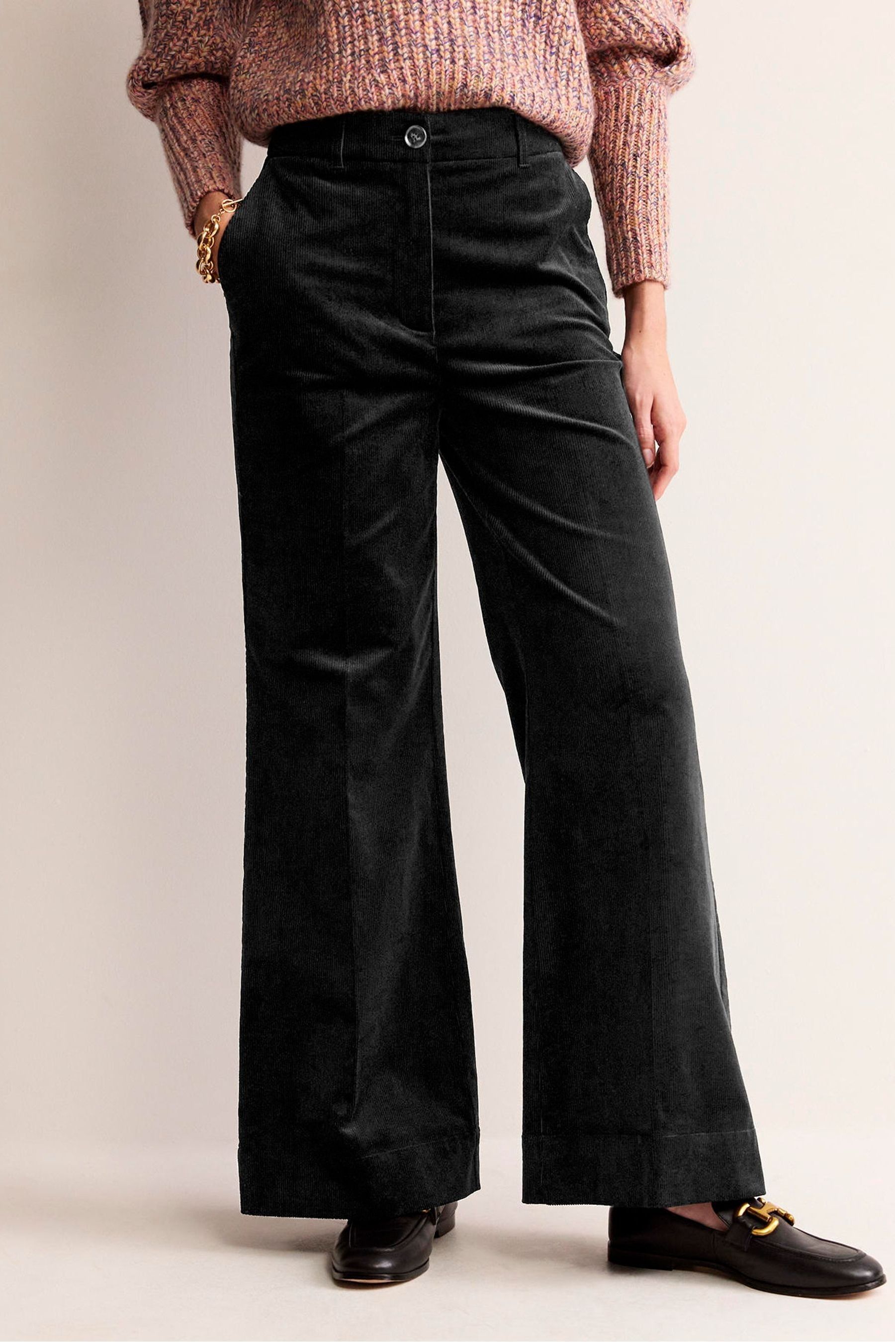 Buy Boden Black Wide Leg Corduroy Trousers from Next Luxembourg
