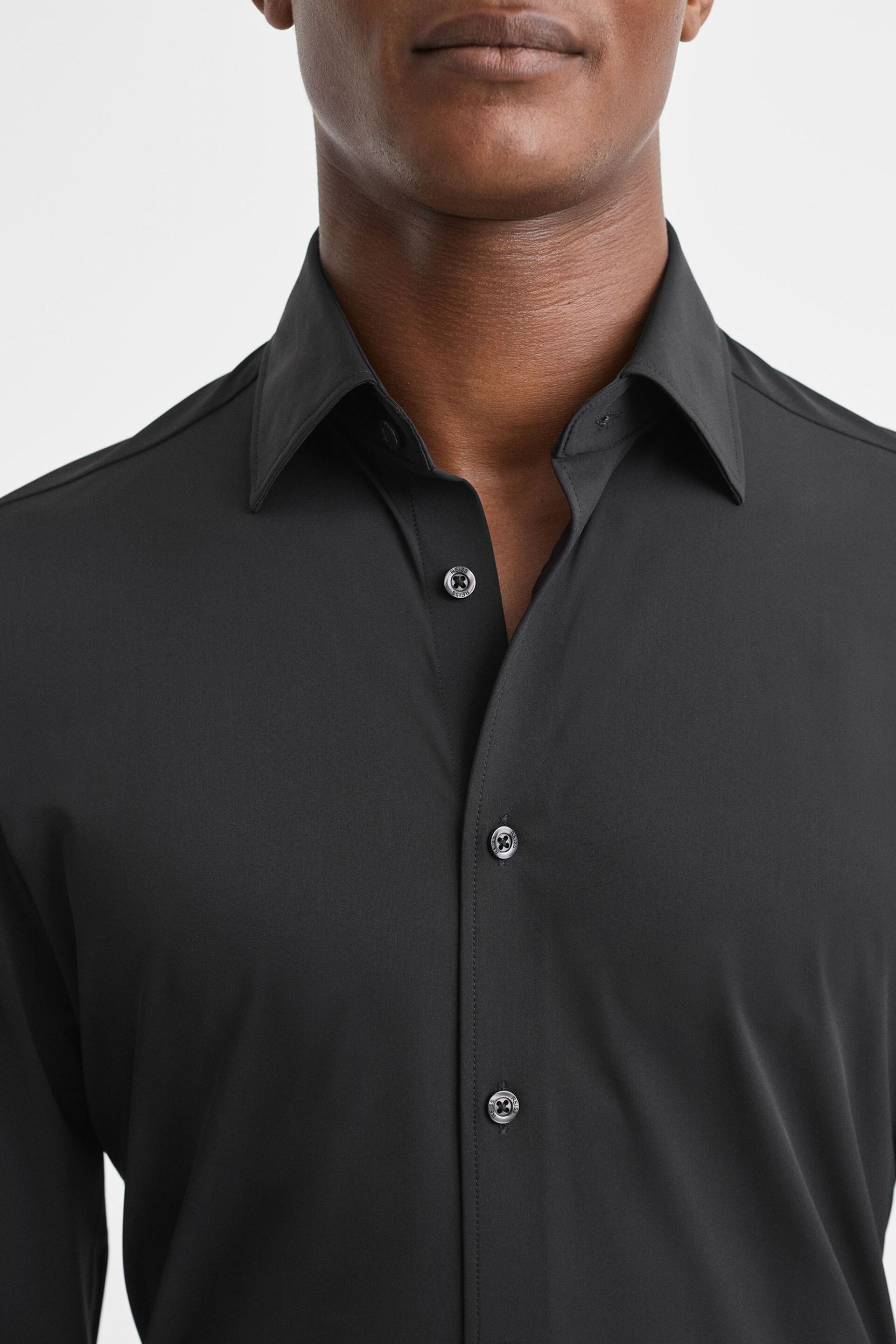 Reiss Black Voyager Slim Fit Button-Through Travel Shirt - Image 1 of 7