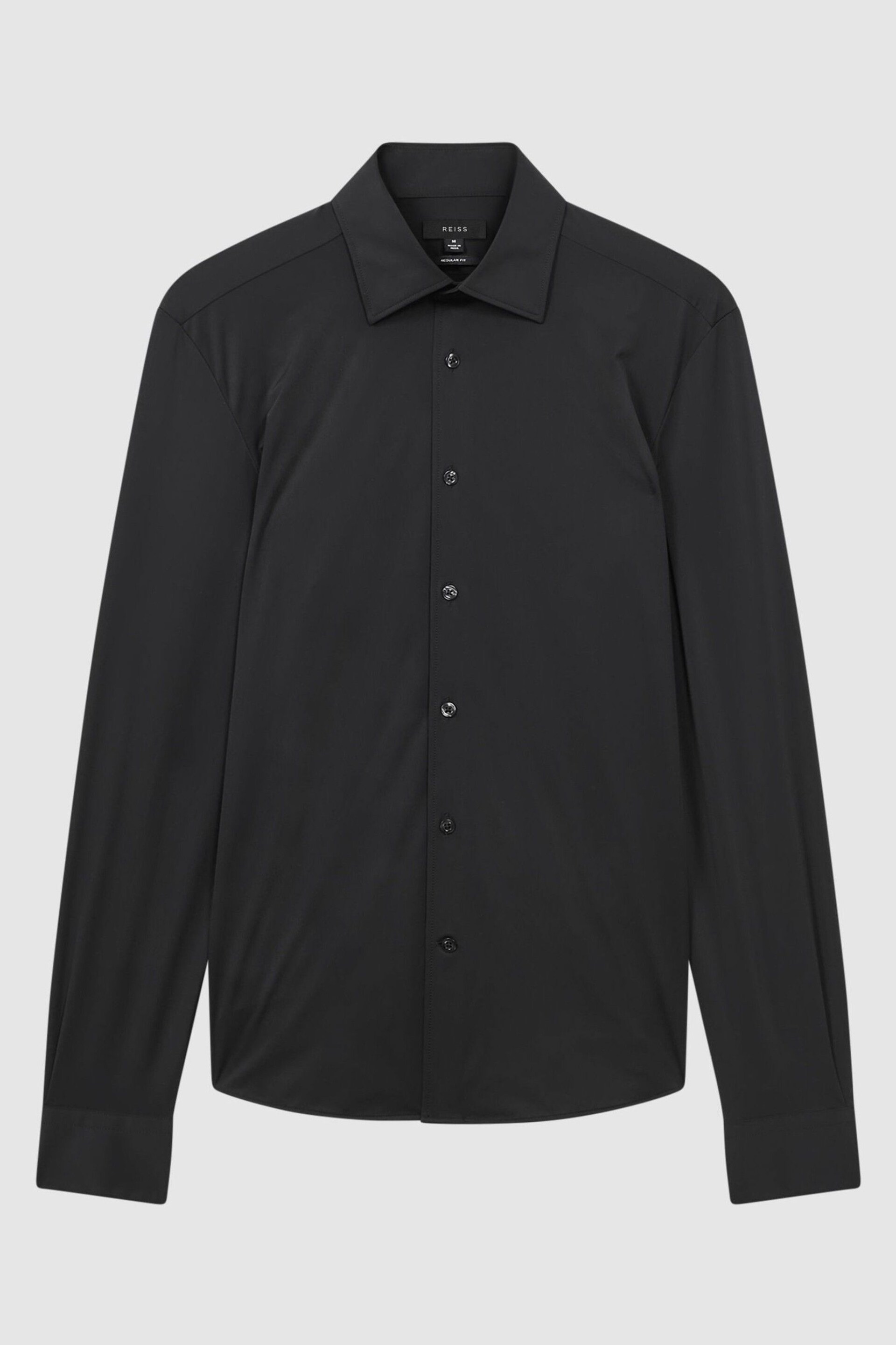 Reiss Black Voyager Slim Fit Button-Through Travel Shirt - Image 2 of 7