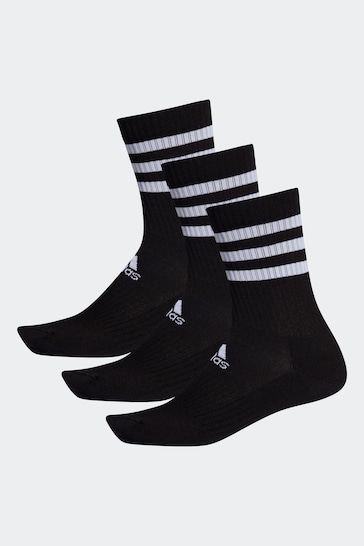 adidas Black Adult 3-Stripes Cushioned Crew Socks 3 Pairs