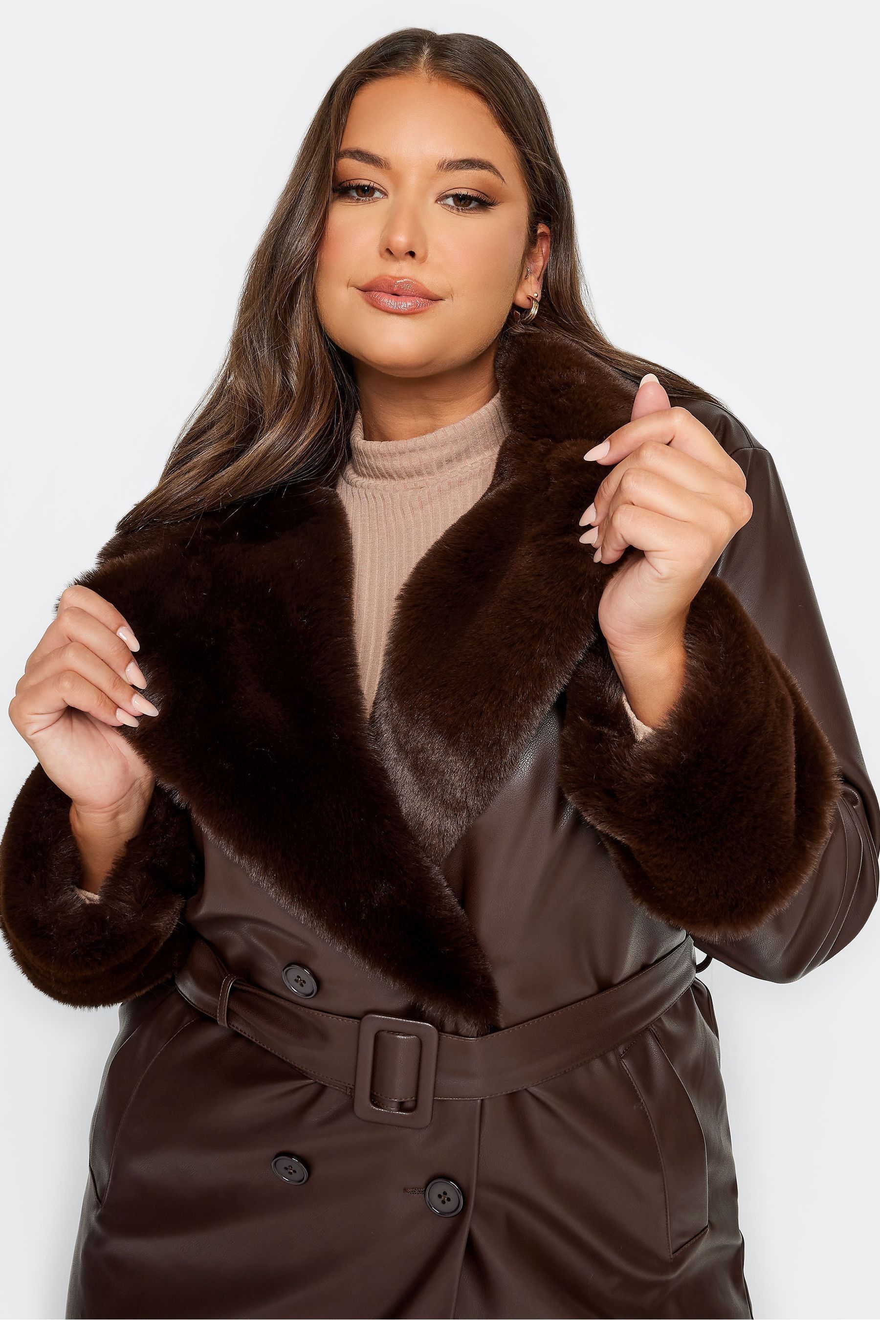 Fur trim trench coat hot sale