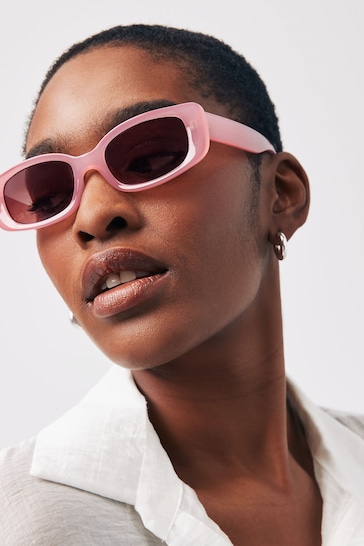 Light Pink Slim Rectangle Sunglasses