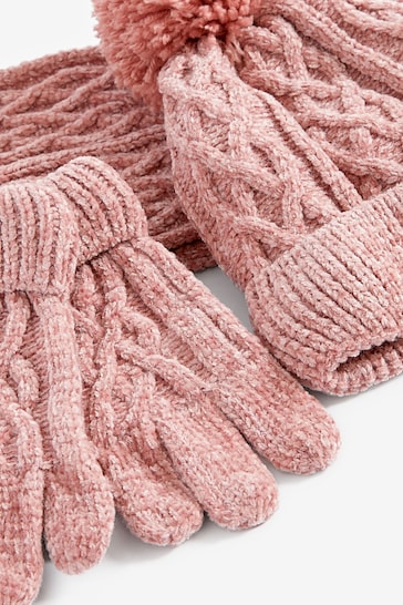Chenille Pink Hats and Scarf Set (3-16yrs)