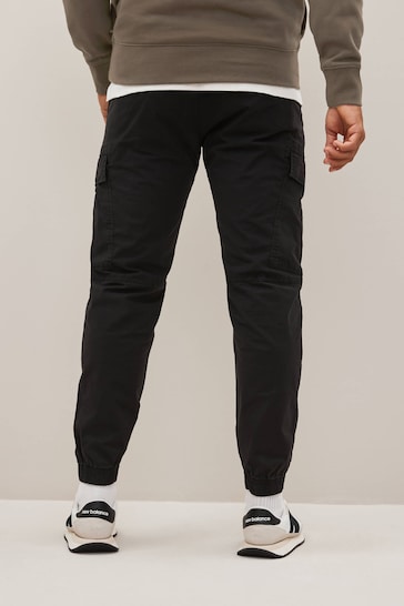 Black Slim Tapered Stretch Utility Cargo Trousers