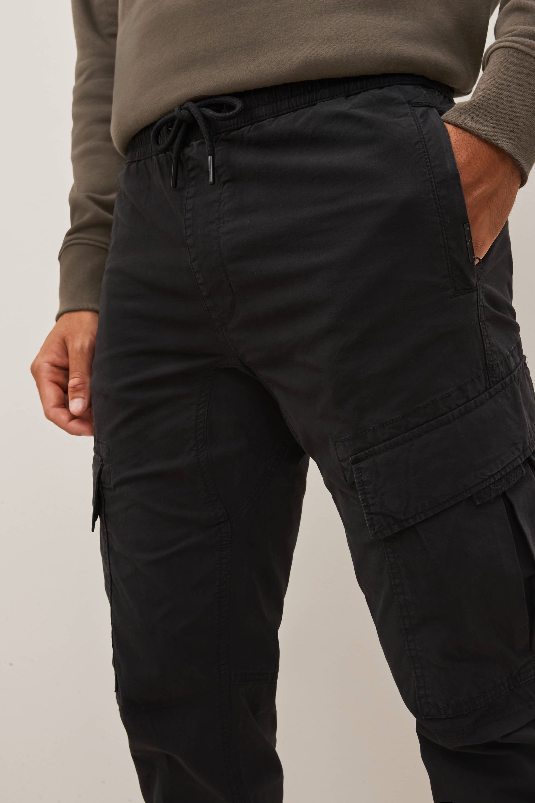 Black Slim Fit Stretch Utility Cargo Trousers