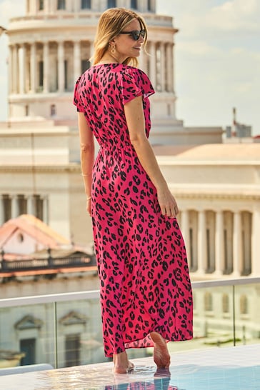 Sosandar Pink Leopard Print Split Beach Maxi Dress