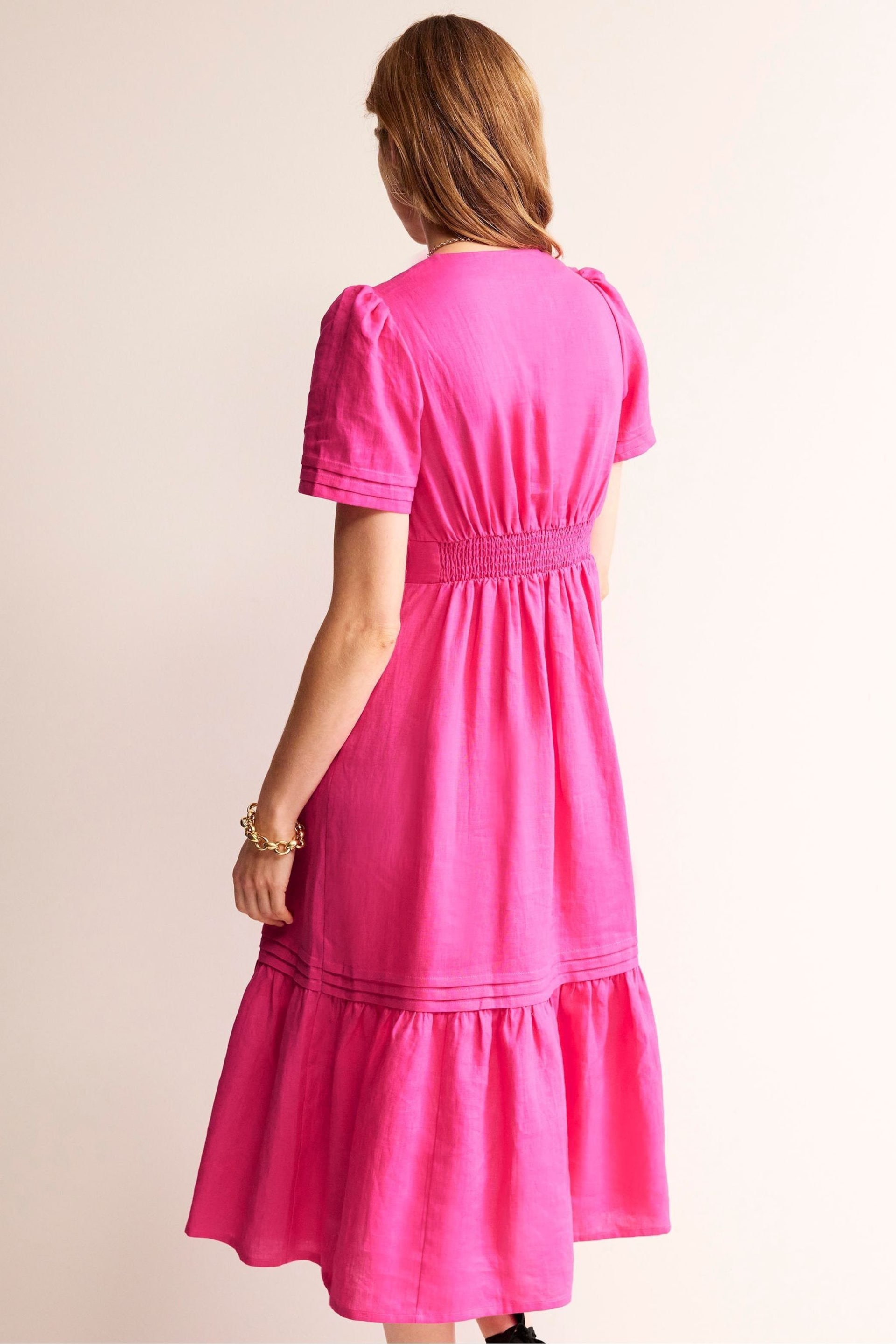 Boden Pink Eve Linen Midi Dress - Image 3 of 4