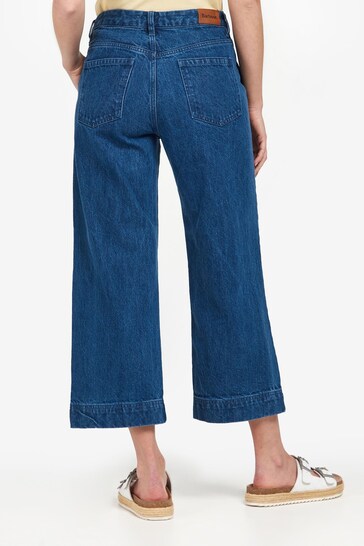 Barbour® Blue Mid Wash Southport Wide Leg Cropped Denim Jeans