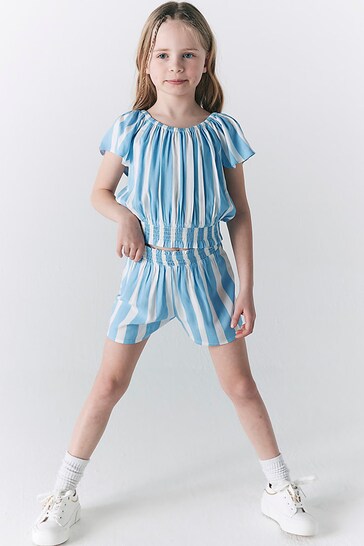 River Island Girls Blue Stripe Deckchair Shorts Set