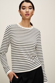 Black and White Stripe Roll Edge Detail Jumper - Image 1 of 7