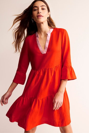 Boden Red Sophia Linen Short Dress