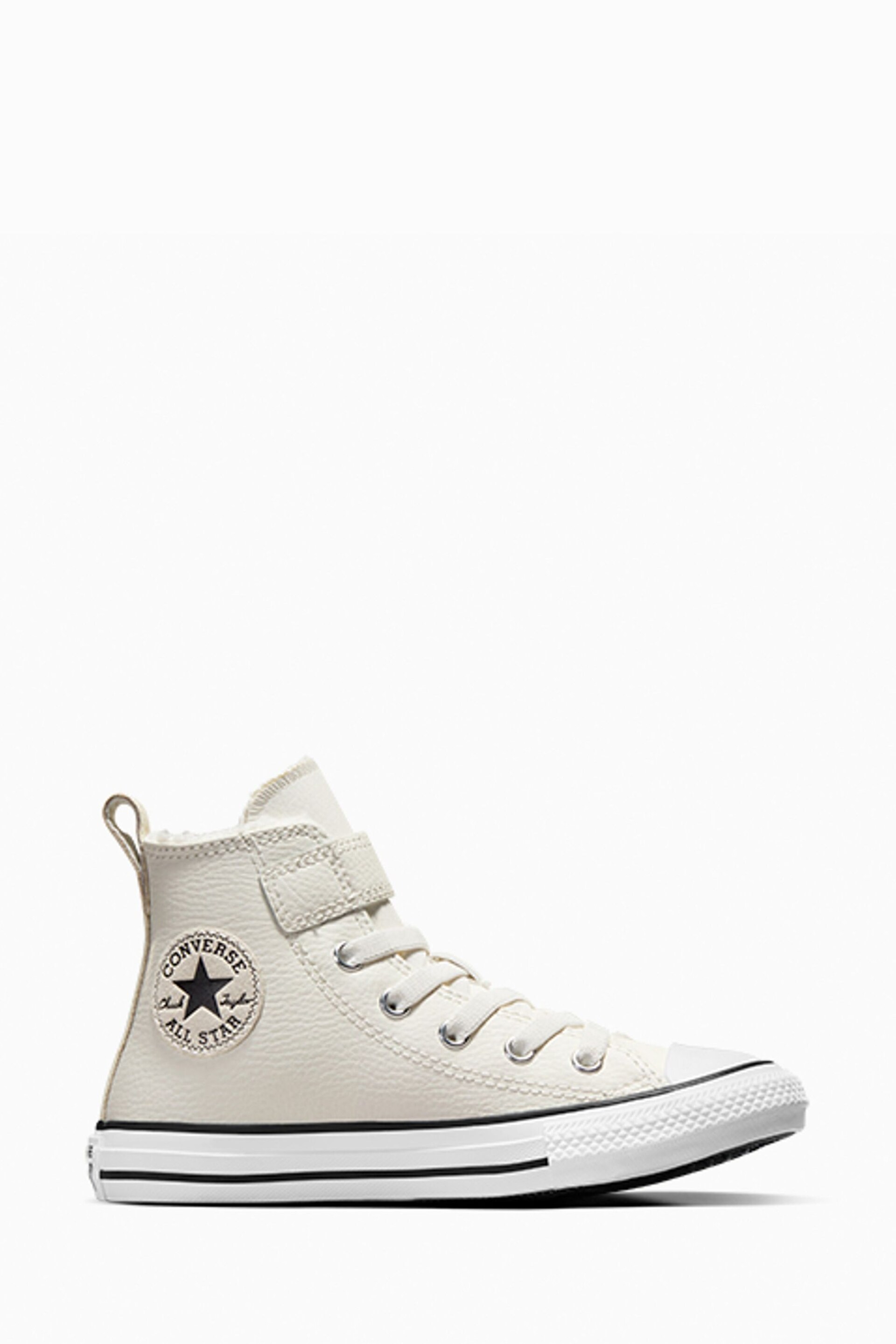 Converse White Easy On Leather Fleece Lined Junior Trainers - Image 1 of 9