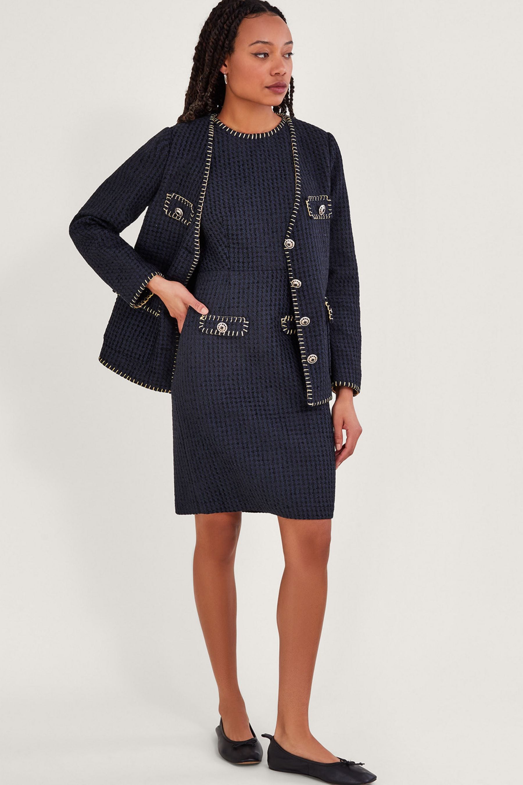 Buy Monsoon Tilly Tweed Black Dress from Next Luxembourg