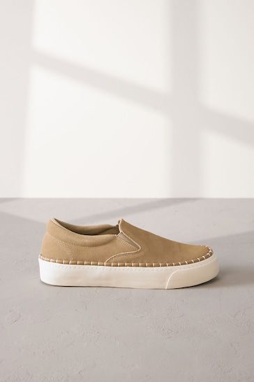 Camel Signature Leather Rand Stitch Detail Slip-Ons Trainers