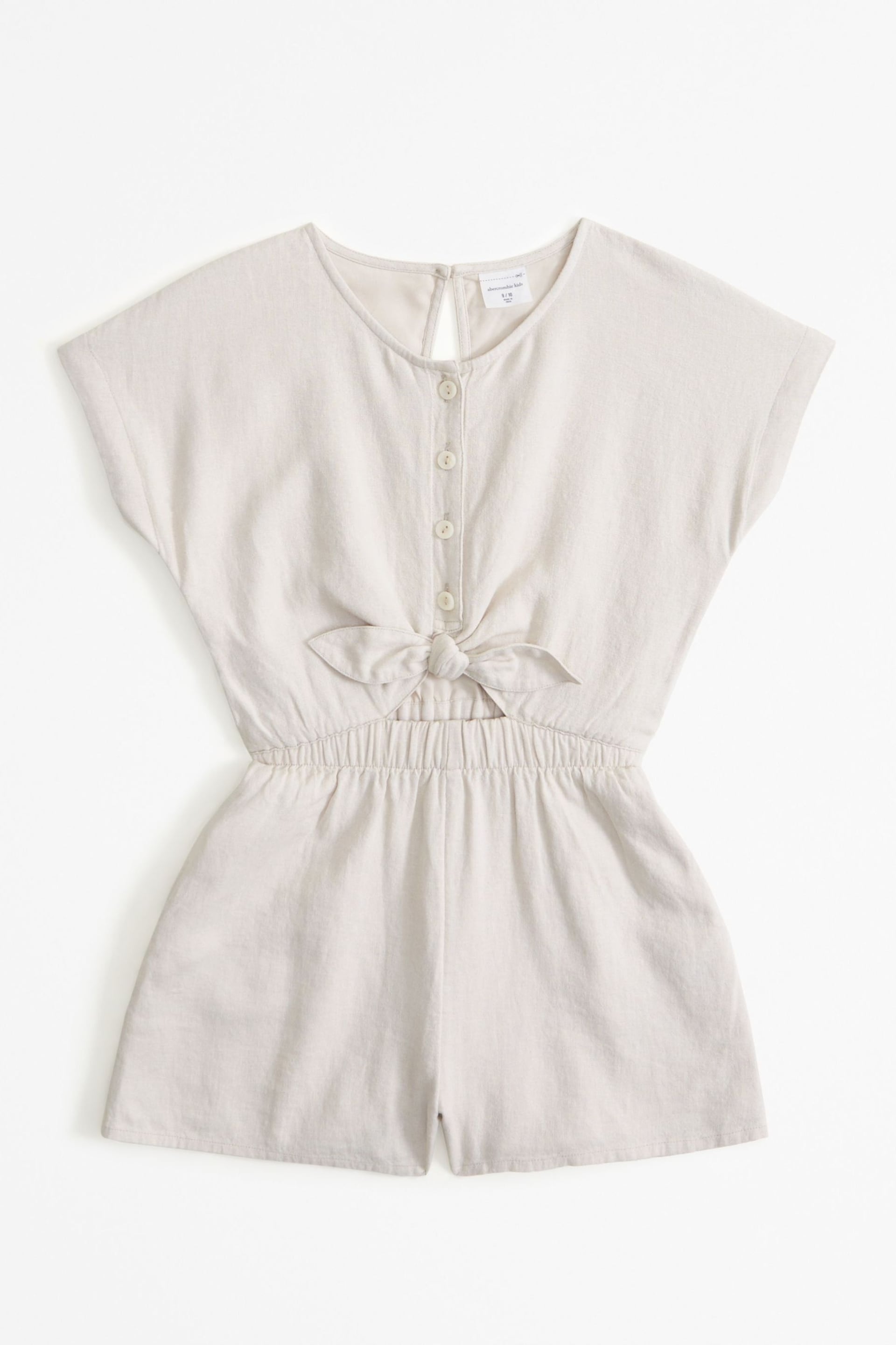 Abercrombie & Fitch Cream Tie Front Short Sleeve Linen Playsuit - Image 1 of 1