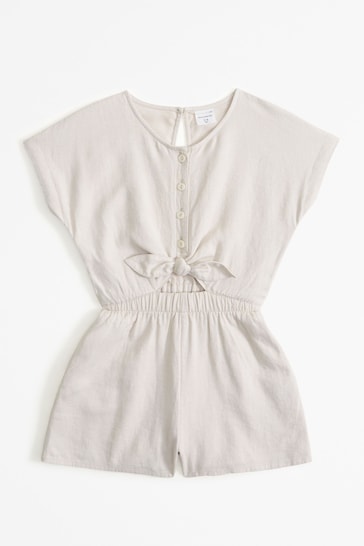 Abercrombie & Fitch Cream Tie Front Short Sleeve Linen Playsuit