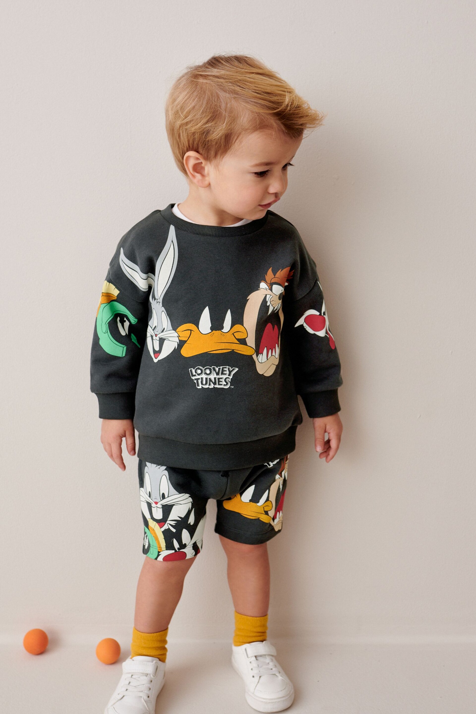 Charcoal Grey Looney Tunes Crew Sweatshirt and Shorts Set (3mths-8yrs) - Image 1 of 7