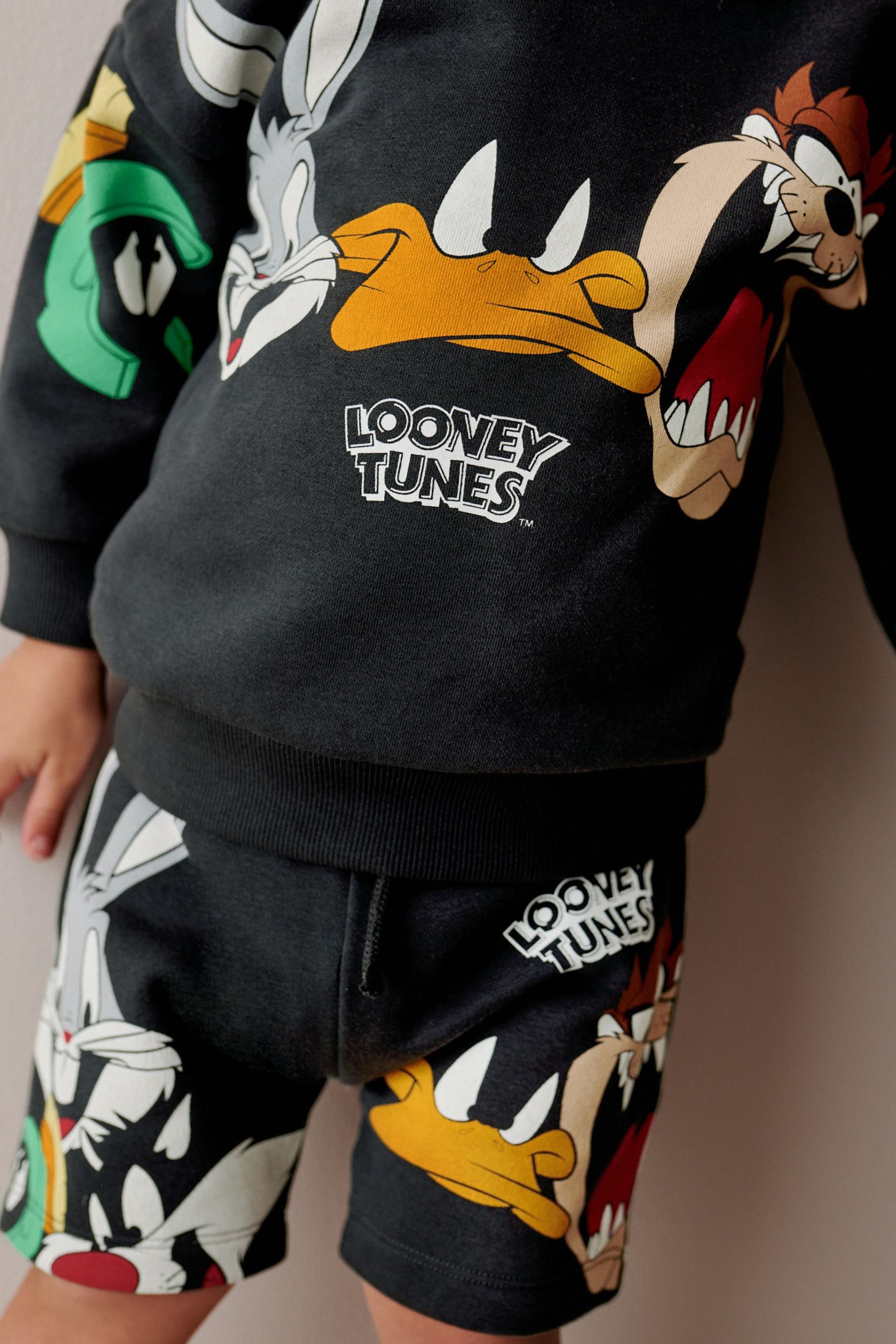 Charcoal Grey Looney Tunes Crew Sweatshirt and Shorts Set (3mths-8yrs) - Image 4 of 7