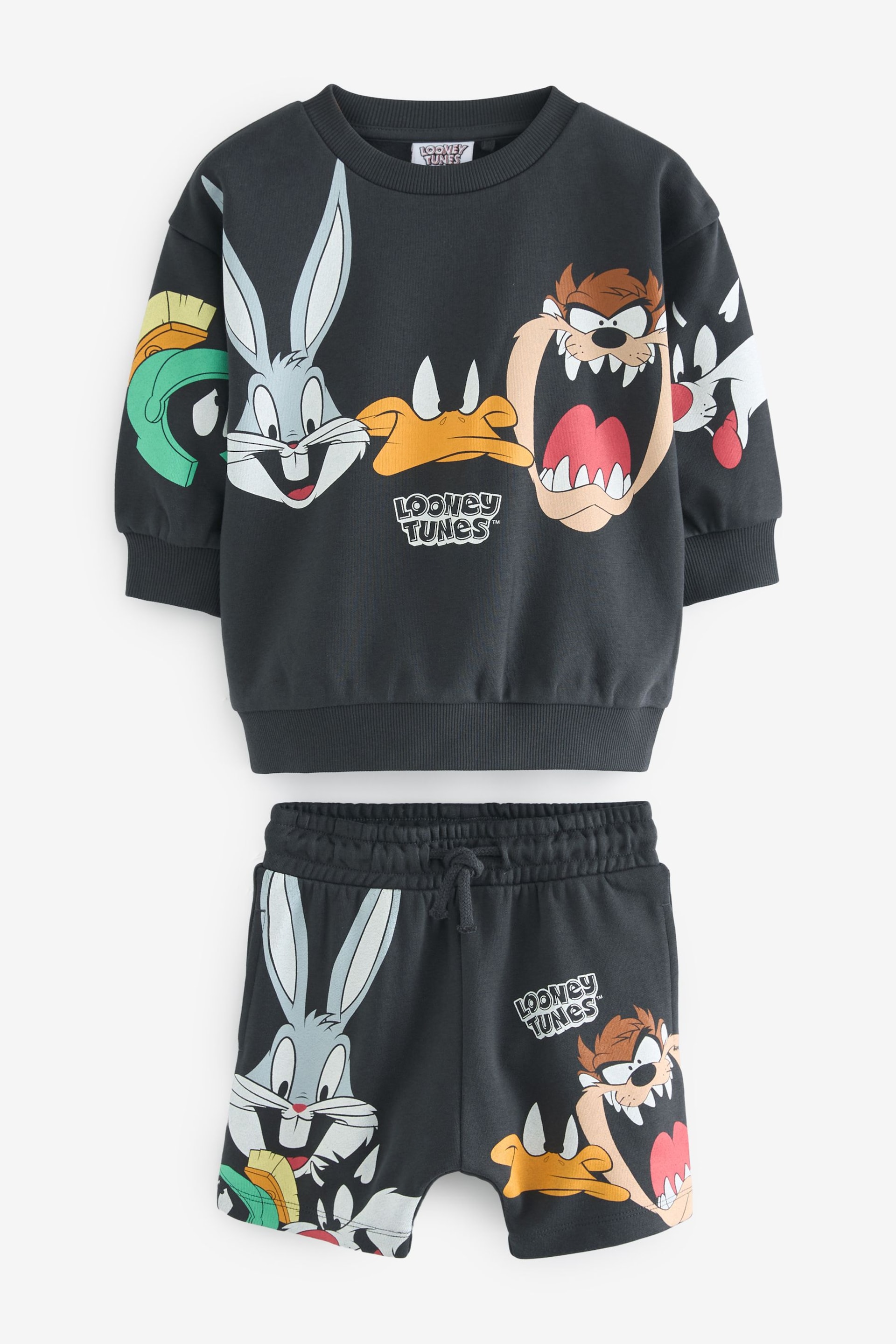 Charcoal Grey Looney Tunes Crew Sweatshirt and Shorts Set (3mths-8yrs) - Image 5 of 7