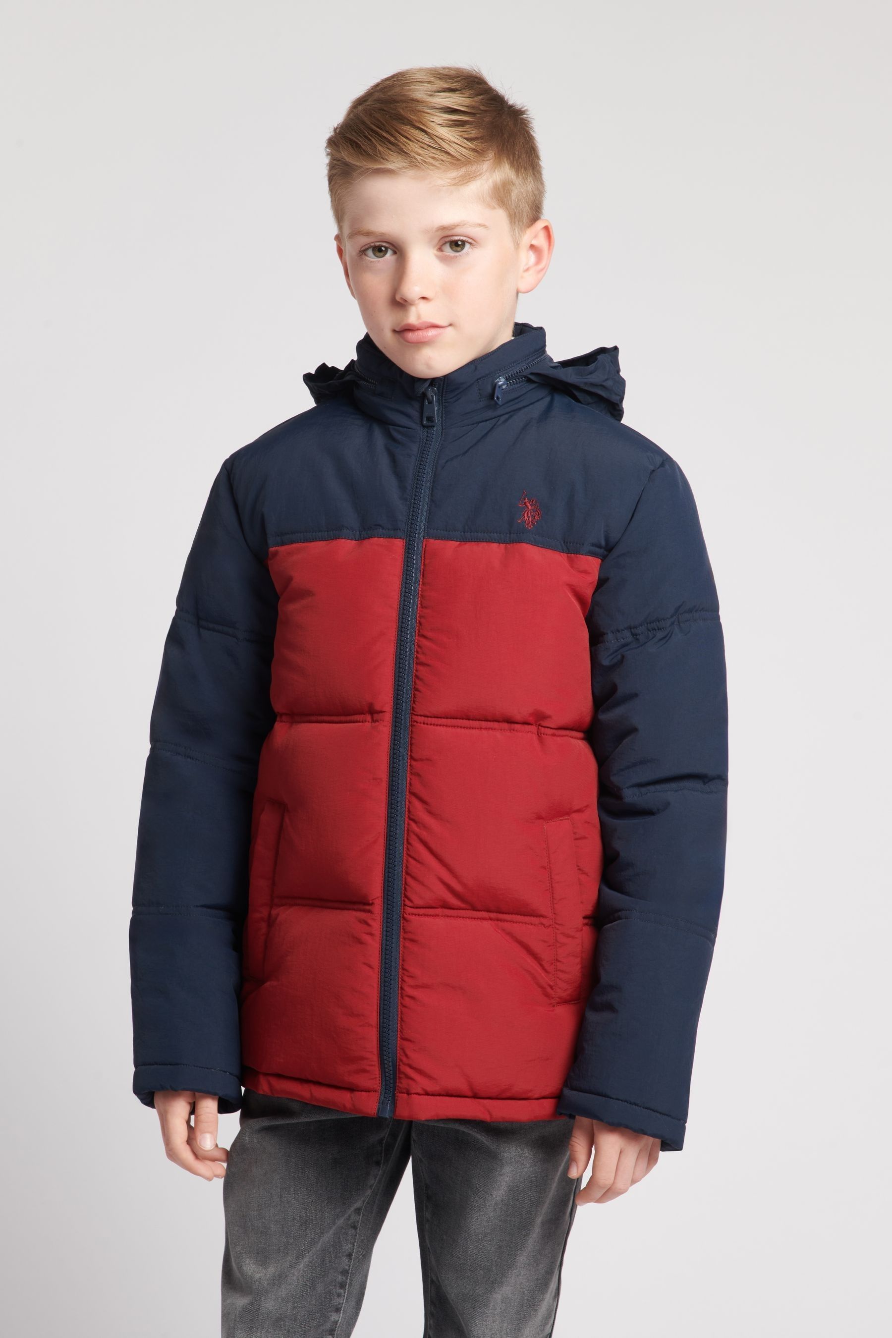 Buy U.S. Polo Assn. Boys Red Colour Block Puffer Jacket from Next Luxembourg