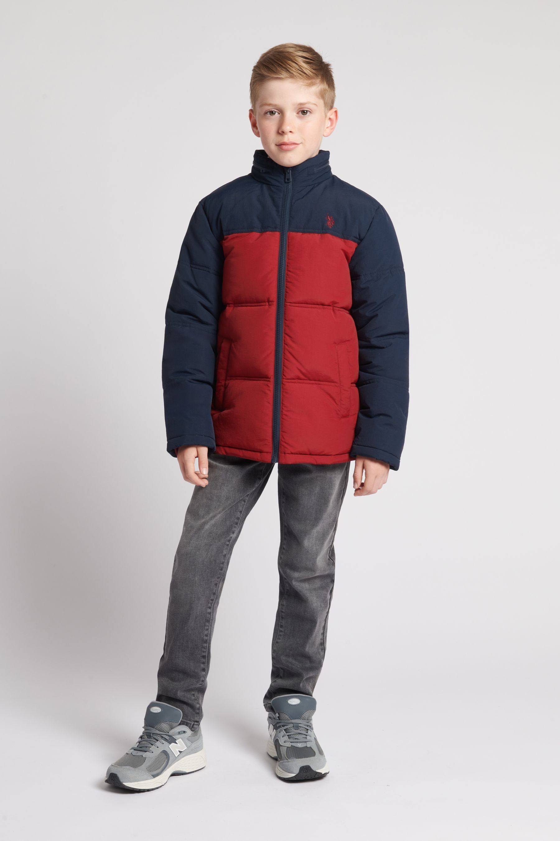 Buy U.S. Polo Assn. Boys Red Colour Block Puffer Jacket from Next Luxembourg