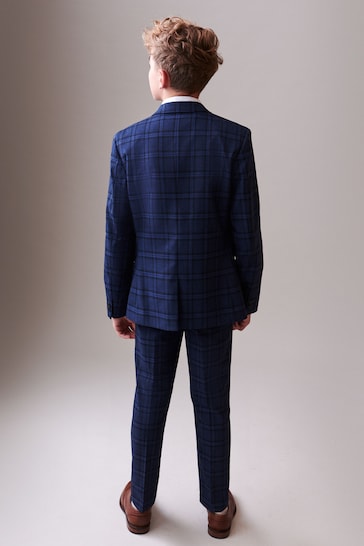 Navy Blue Skinny Fit Navy Blue Check Suit Jacket (12mths-16yrs)