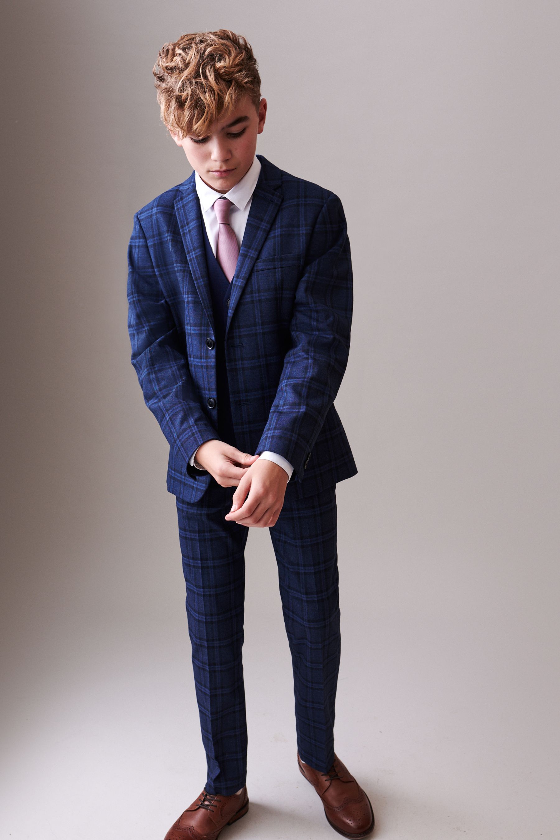Navy Blue Skinny Fit Navy Blue Check Suit Jacket 12mths 16yrs