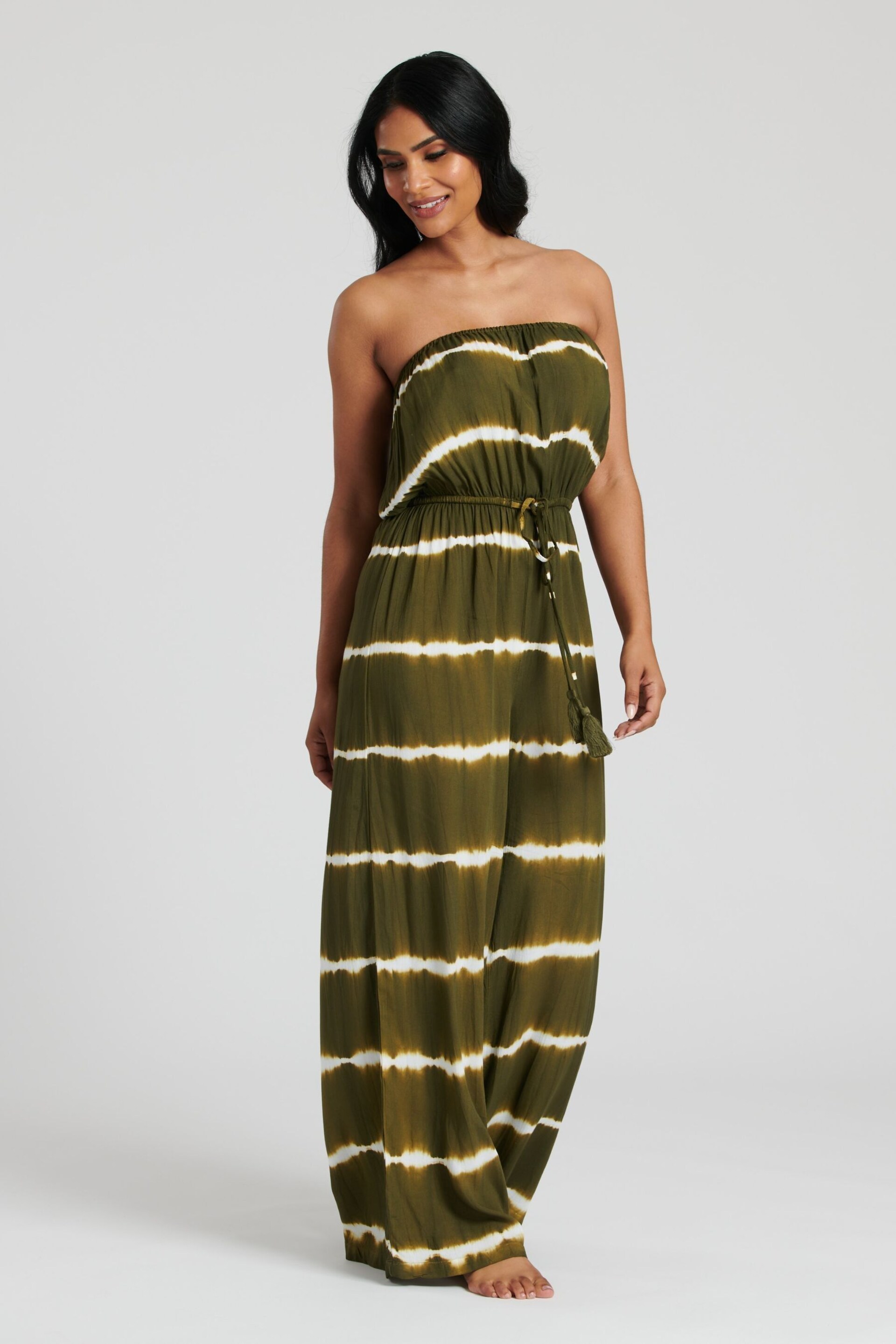 South Beach Green Tie Dye Strapless Jumpsuit - Image 3 of 5