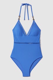 Reiss Light Blue Rita Lattice Halter Neck Swimsuit - Image 2 of 6