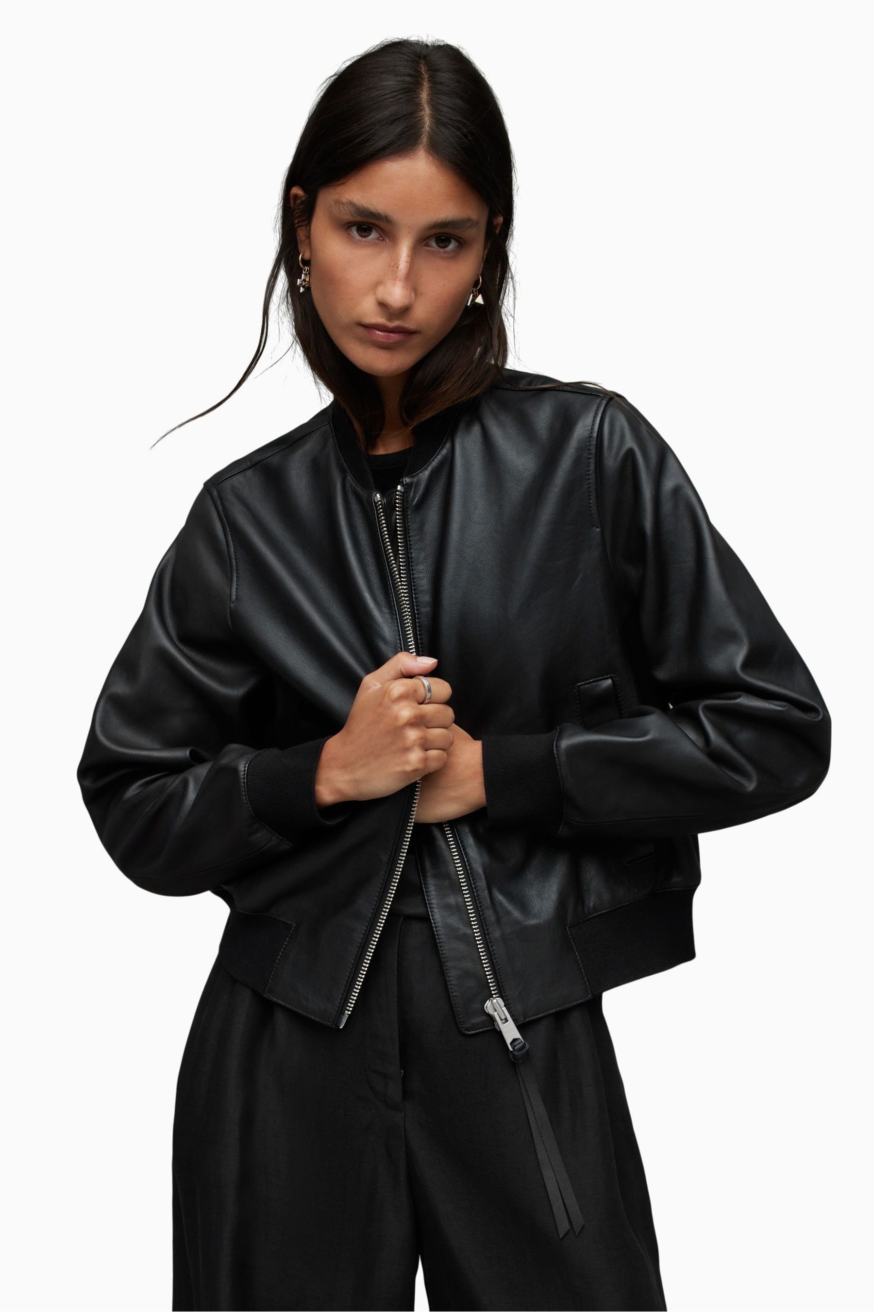 Allsaints leather bomber jacket top