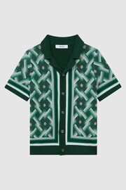 Reiss Green Multi Hyde Senior Knitted Cuban Collar Button-Through Shirt - Image 2 of 6