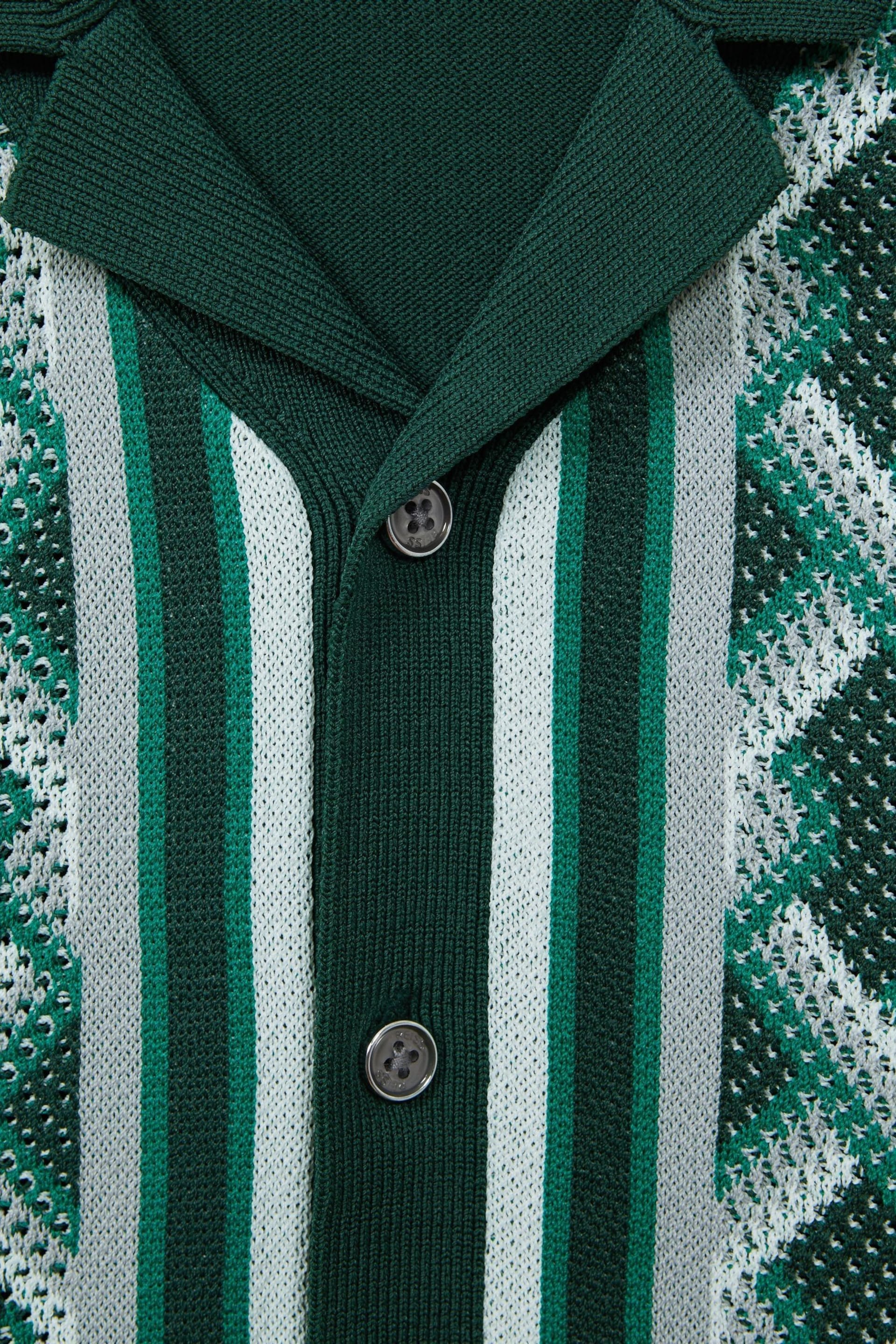 Reiss Green Multi Hyde Senior Knitted Cuban Collar Button-Through Shirt - Image 6 of 6