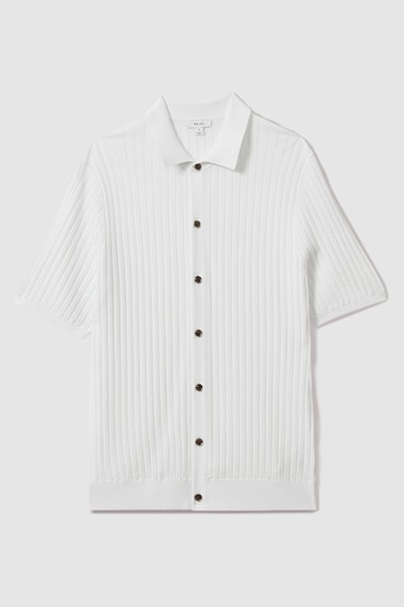 Reiss Optic White Murray Textured Knitted Shirt
