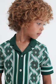 Reiss Green Multi Hyde Junior Knitted Cuban Collar Button-Through Shirt - Image 4 of 6