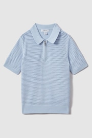 Reiss Soft Blue Burnham Senior Textured Half-Zip Polo T-Shirt - Image 2 of 4