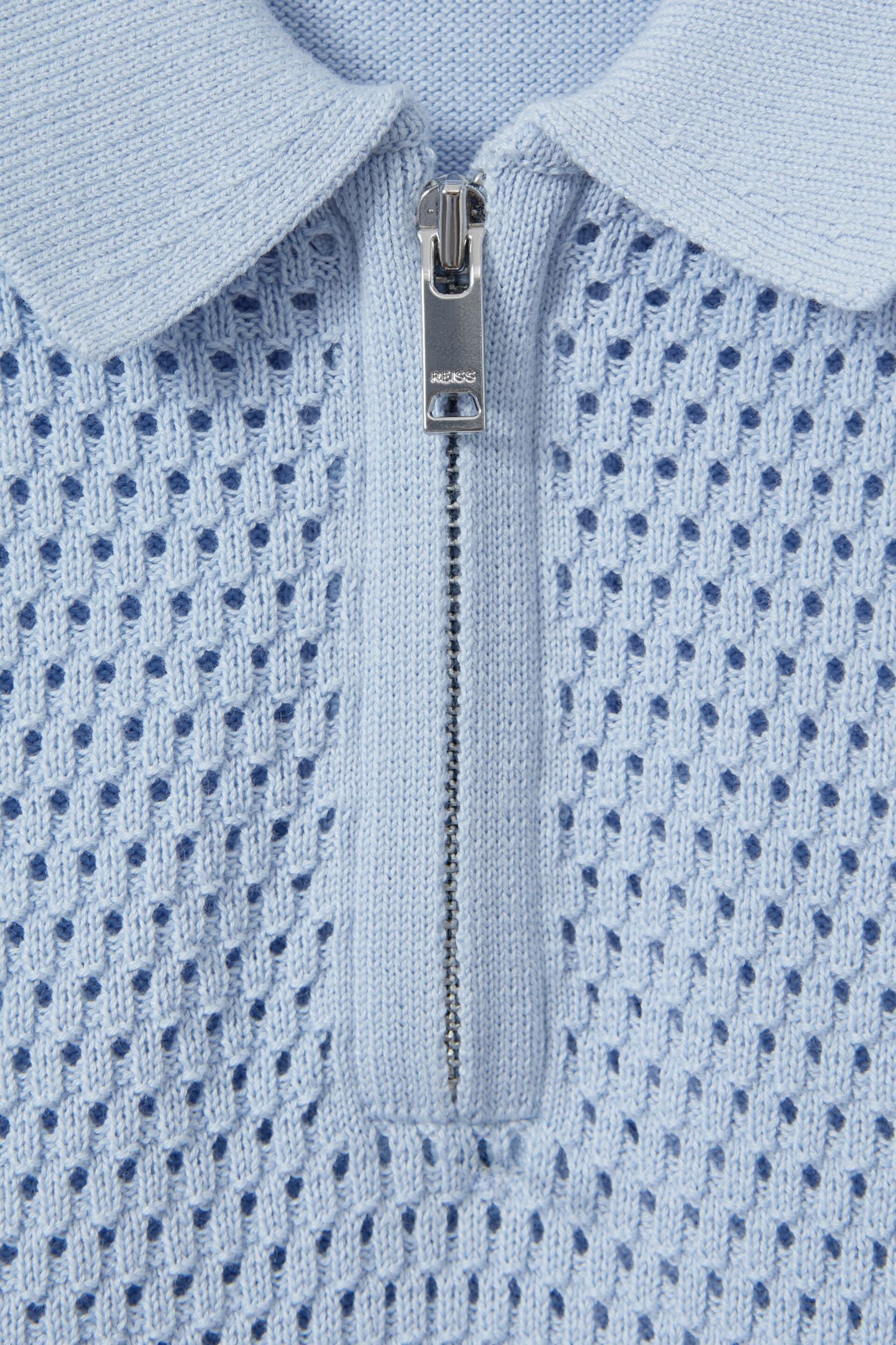 Reiss Soft Blue Burnham Senior Textured Half-Zip Polo T-Shirt - Image 4 of 4