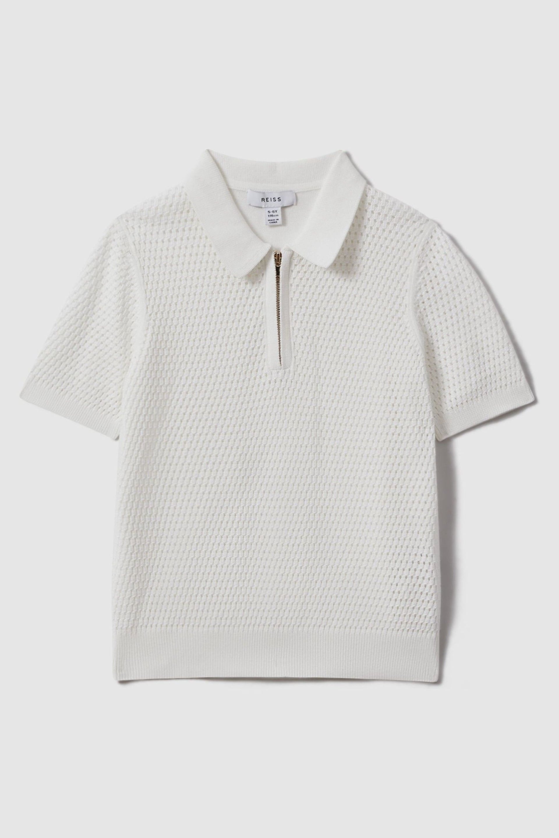 Reiss Optic White Burnham Senior Textured Half-Zip Polo T-Shirt - Image 2 of 4