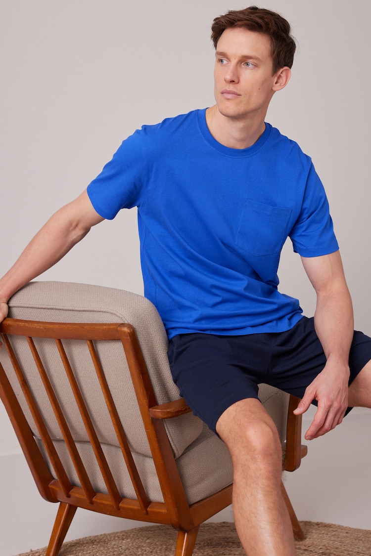 Blue Jersey Pyjama Shorts Set - Image 2 of 5