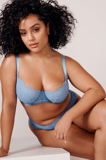 Blue Ultimate Support F-K Cup Non Pad Wired Lace Bra
