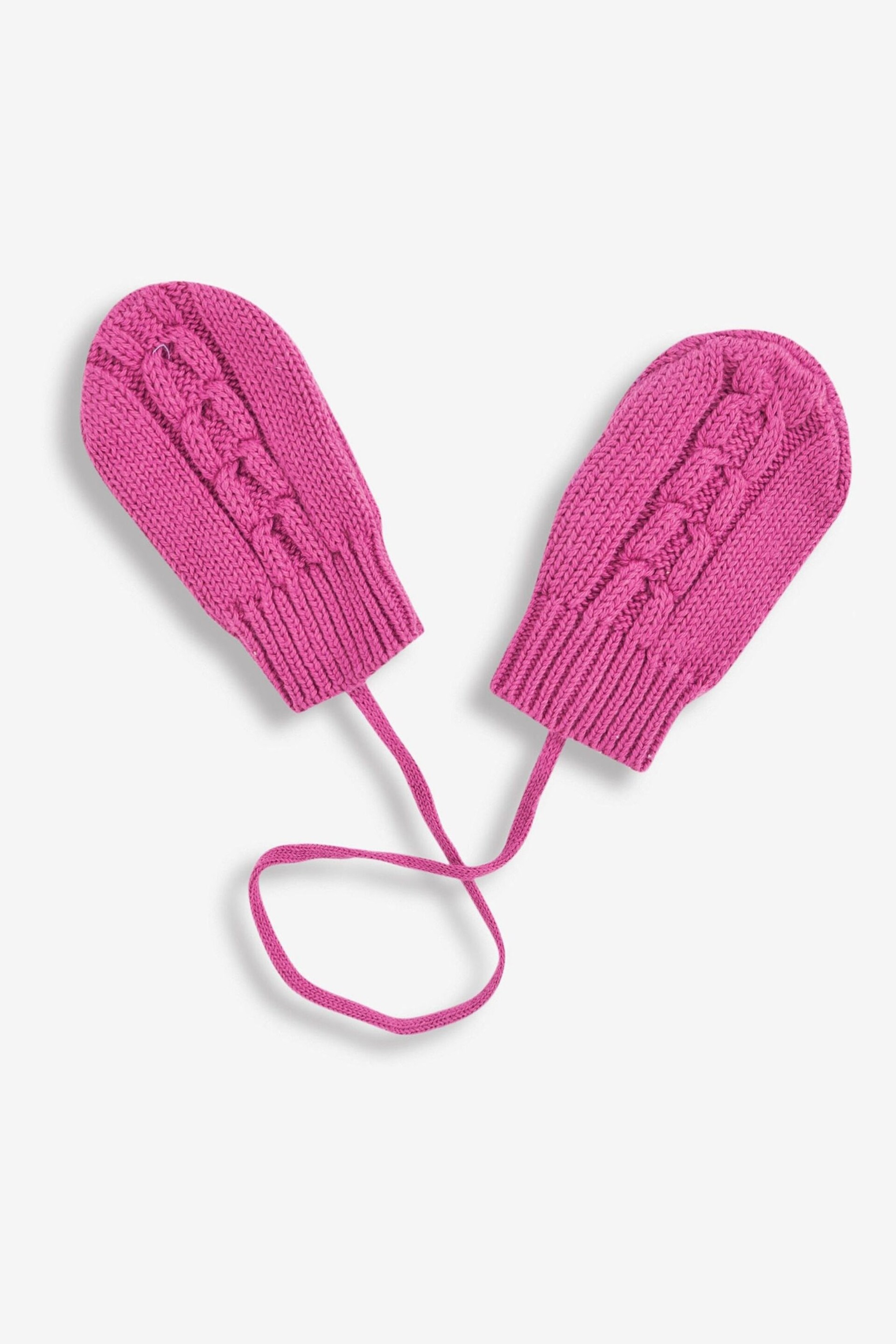 JoJo Maman Bébé Fuchsia Cream Cable Knit Pop-On Mittens - Image 1 of 1