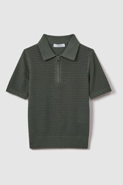 Reiss Dark Sage Burnham Senior Textured Half-Zip Polo T-Shirt - Image 2 of 6