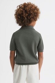 Reiss Dark Sage Burnham Senior Textured Half-Zip Polo T-Shirt - Image 5 of 6