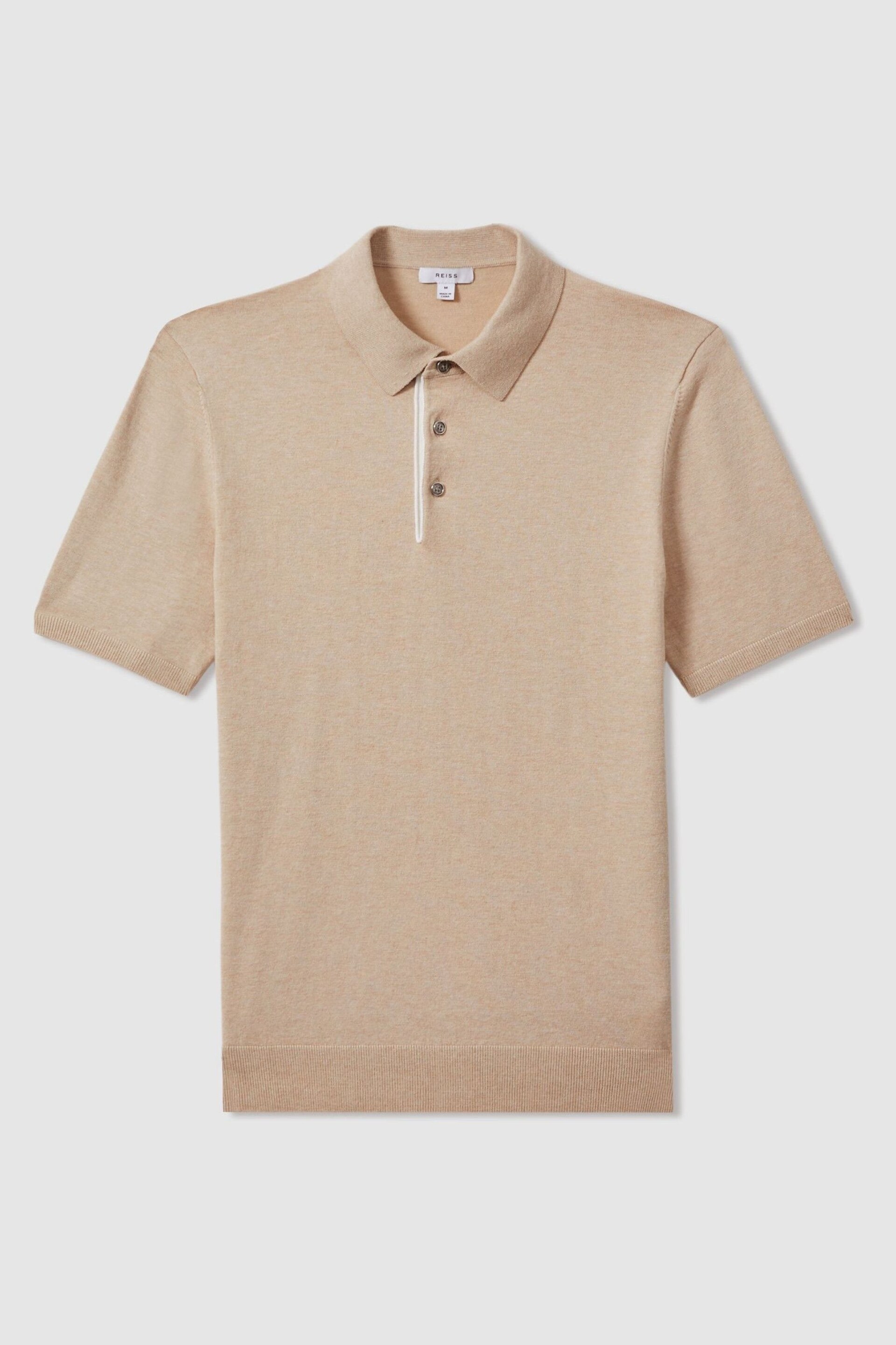 Reiss Camel Finch Cotton Blend Contrast Polo Shirt - Image 2 of 5