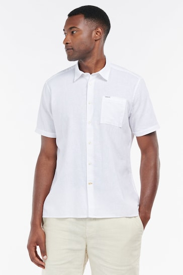 Barbour® White Nelson Linen Blend Short Sleeve Shirt