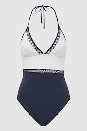 Reiss Navy Ray Colourblock Halter Swimsuit - Image 2 of 4