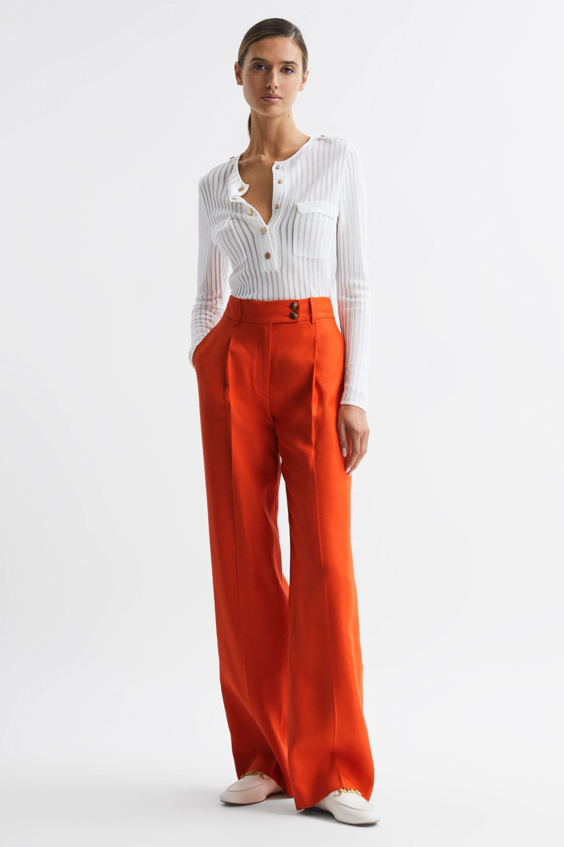 Reiss Orange Hollie Wide Leg Linen Trousers - Image 7 of 7