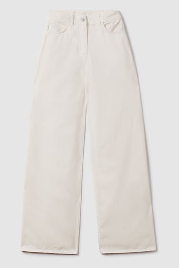Reiss Cream Colorado Garment Dyed Wide Leg Trousers